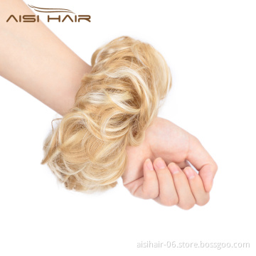 Aisi Hair Elastic Donut Blonde Ponytail Extensions Hair Ribbon Bundles Curly Synthetic Bun for Brides Women Hair Chignons Bun